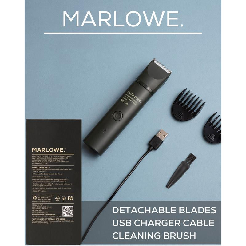 MARLOWE. - No. 145 Body Hair Trimmer for Men- Waterproof and Rechargeable Brush Adjustable Cordless Lightweight Comfort Professional Hair Clipper