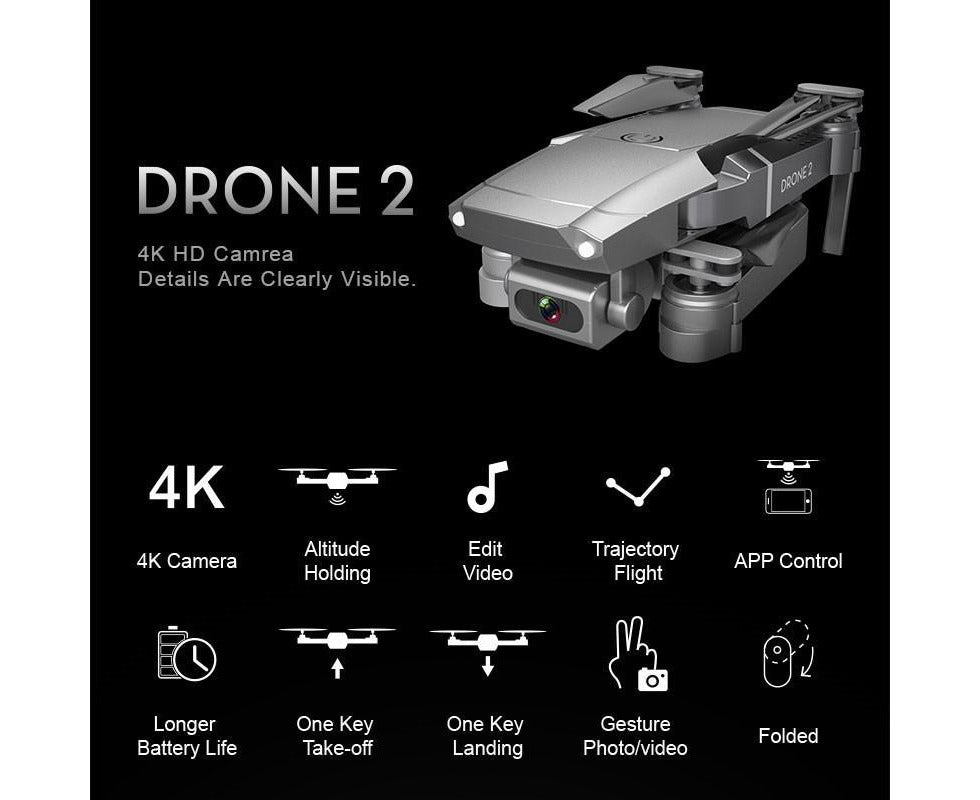 Drones E68 Hd Wide Angle 4K Wifi Drone with Remote Control - Grey